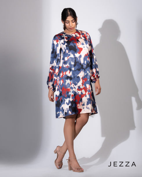 Radiant Flow: Crush Satin Knee-Length Top Dress 71881